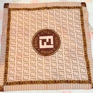 Fendi Brown and Gold Logo Scarf / handkerchief cotton